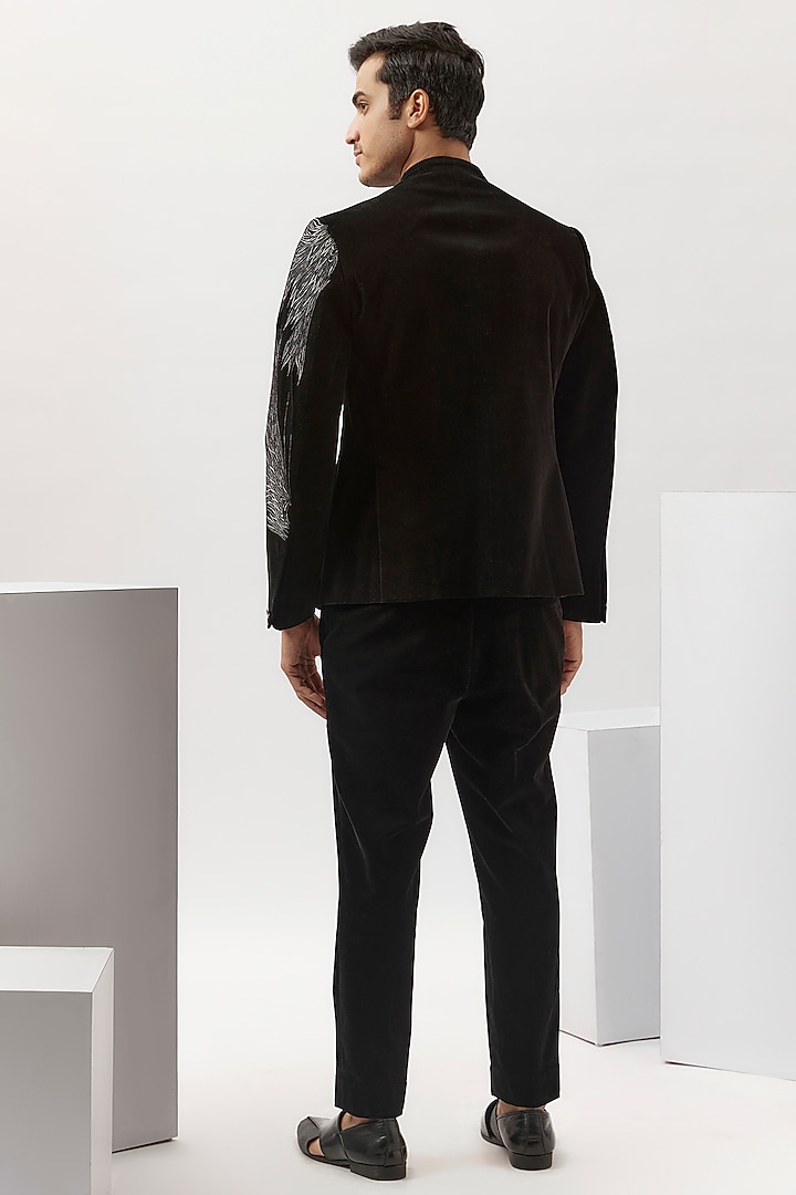 Black Velvet 3D Embellished Groom Bandhgala Set by Gaurav Gupta Men at Pernia's Pop Up Shop