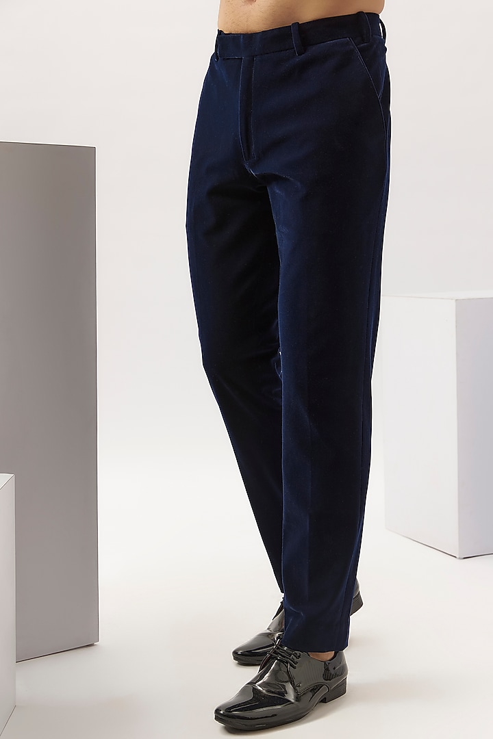 Navy Velvet Thread Work Tuxedo Set by Gaurav Gupta Men at Pernia's Pop Up Shop