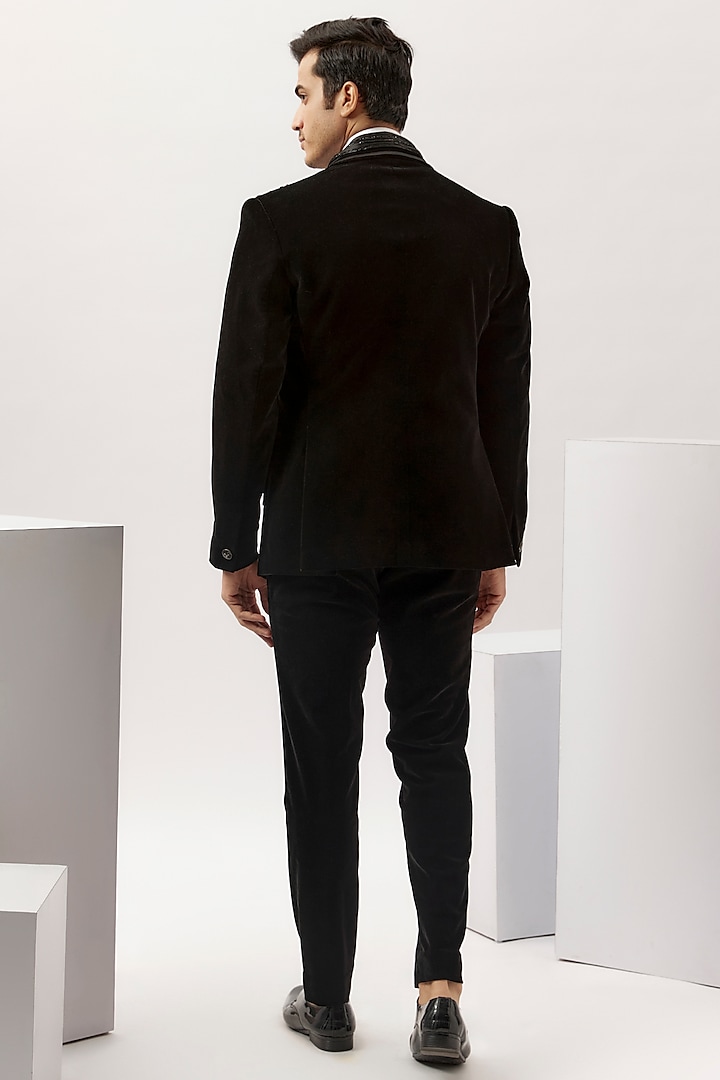 Black Velvet Embroidered Tuxedo Set by Gaurav Gupta Men at Pernia's Pop Up Shop