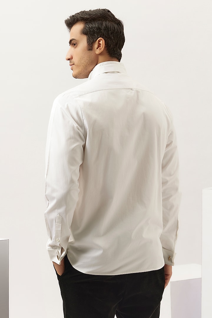 White Cotton Satin Tuxedo Shirt by Gaurav Gupta Men at Pernia's Pop Up Shop
