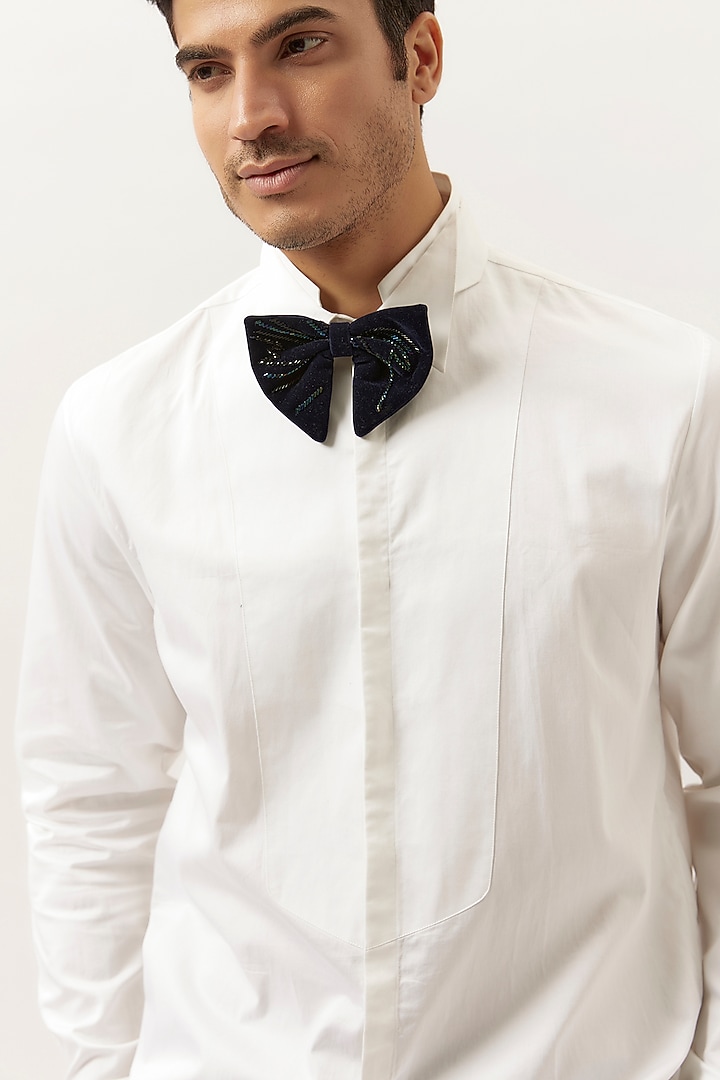 White Cotton Satin Tuxedo Shirt by Gaurav Gupta Men at Pernia's Pop Up Shop