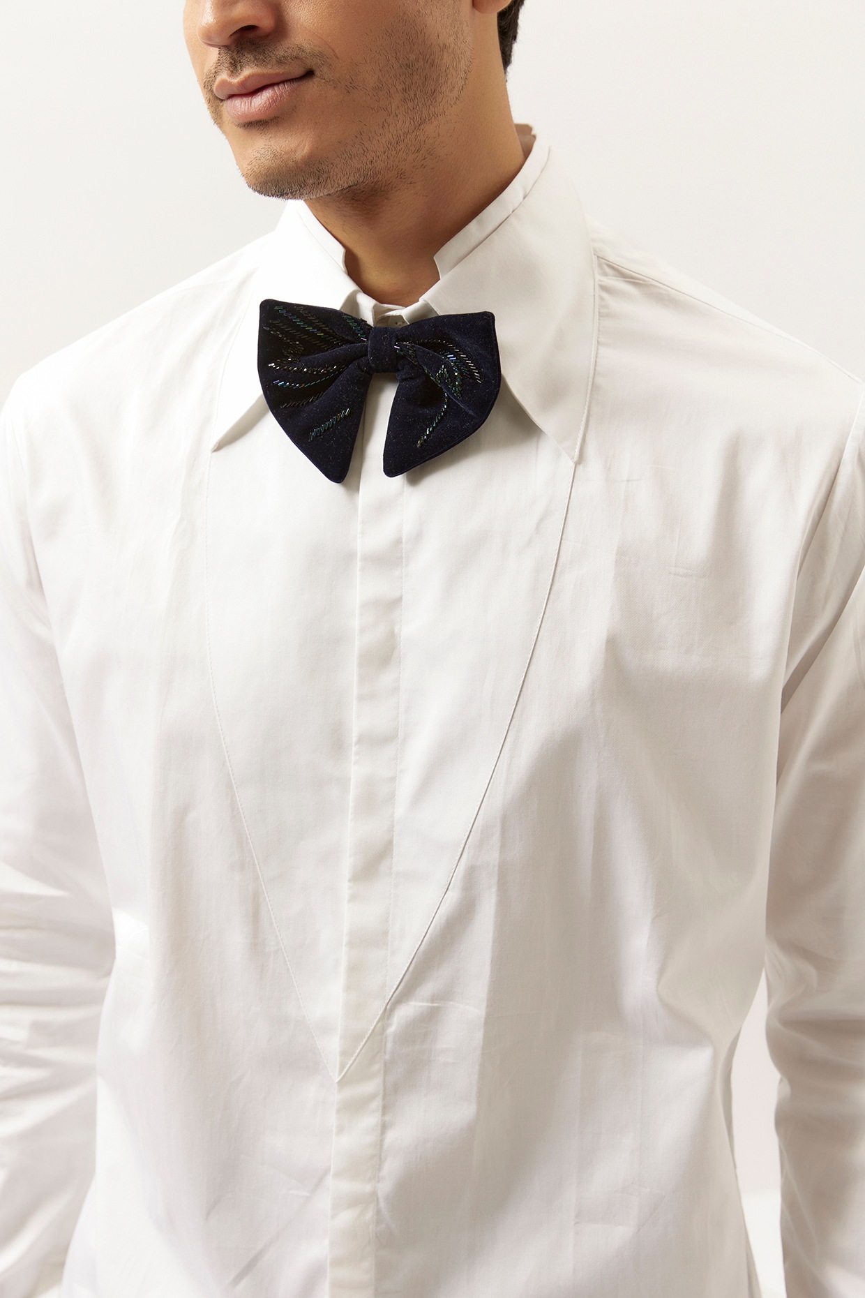 White Cotton Satin Tuxedo Shirt by Gaurav Gupta Men at Pernia's
