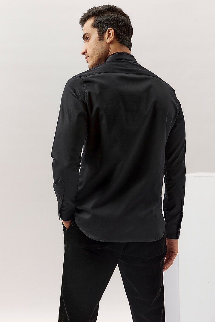 Black Cotton Satin Wedding Shirt by Gaurav Gupta Men at Pernia's Pop Up Shop