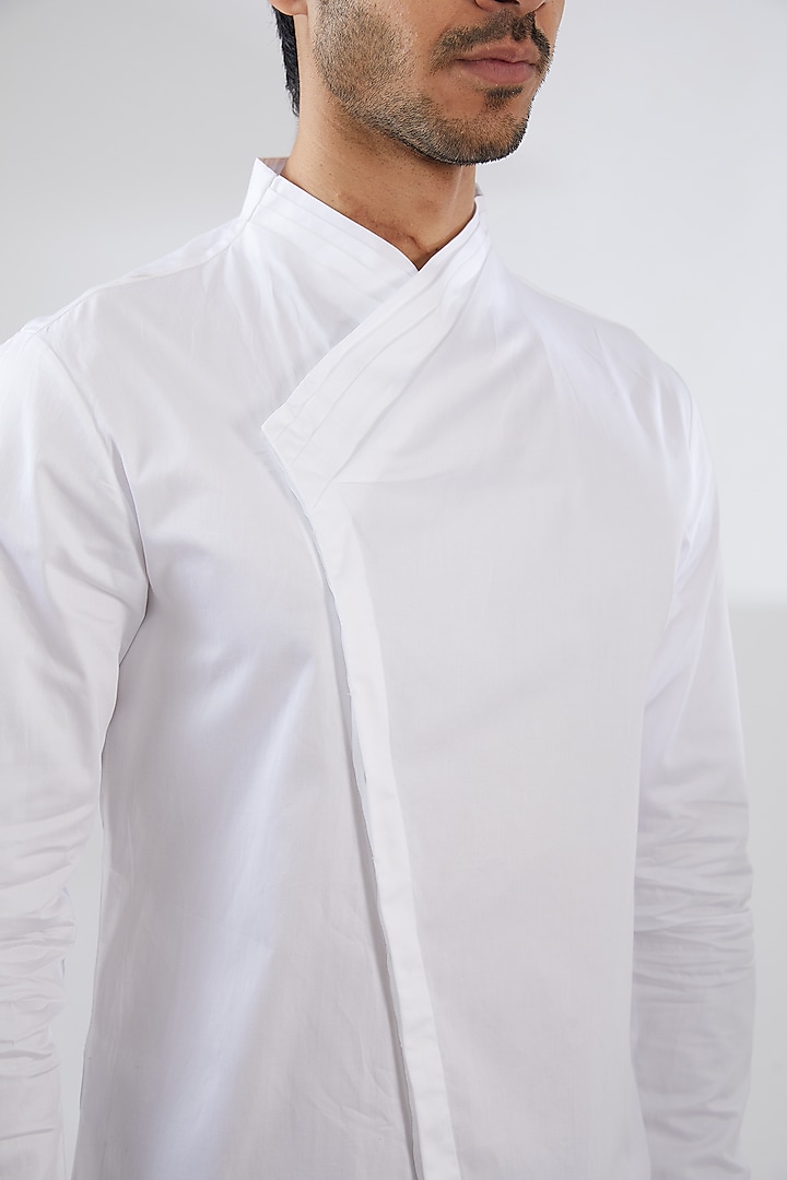 White Suiting Draped Wrap Wedding Shirt by Gaurav Gupta Men at Pernia's Pop Up Shop