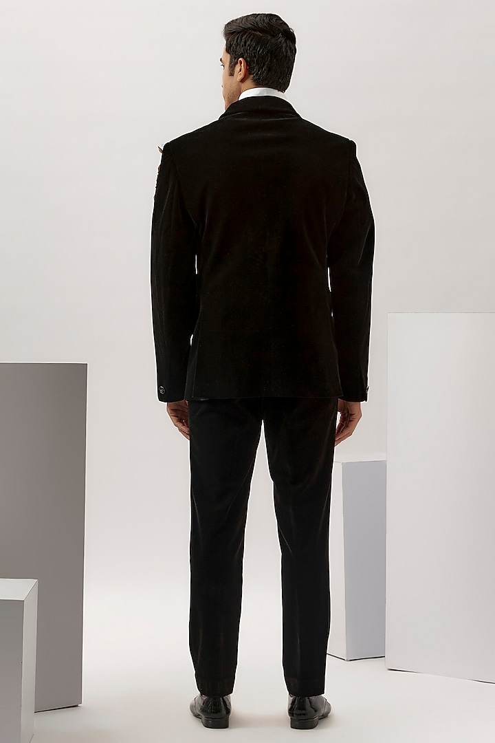 Black Velvet Hand Embroidered Tuxedo Set by Gaurav Gupta Men at Pernia's Pop Up Shop