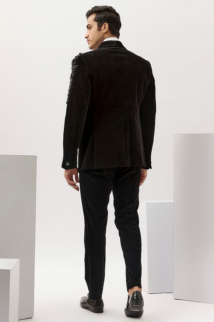 Black Velvet Hand Embroidered Tuxedo Set by Gaurav Gupta Men at Pernia's Pop Up Shop