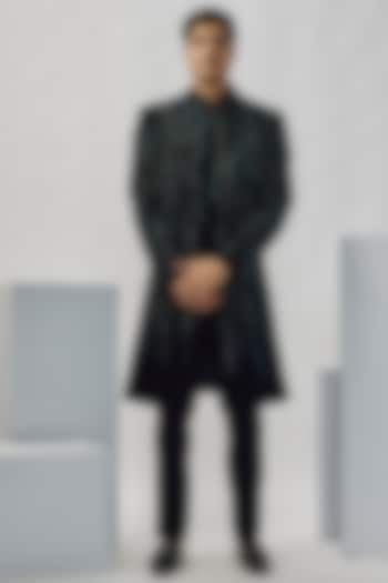 Black Velvet Groom Indowestern Set by Gaurav Gupta Men at Pernia's Pop Up Shop