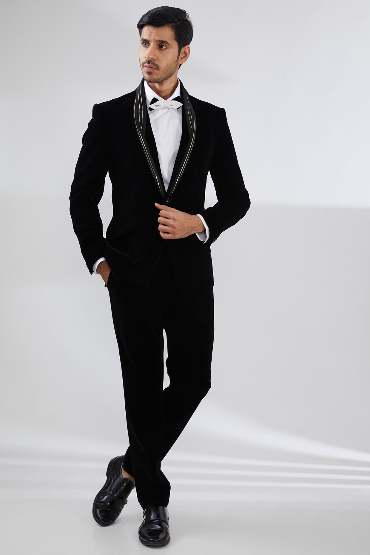 Dark Blue Designer Wedding and Reception Tuxedo Suit with Embroidery -