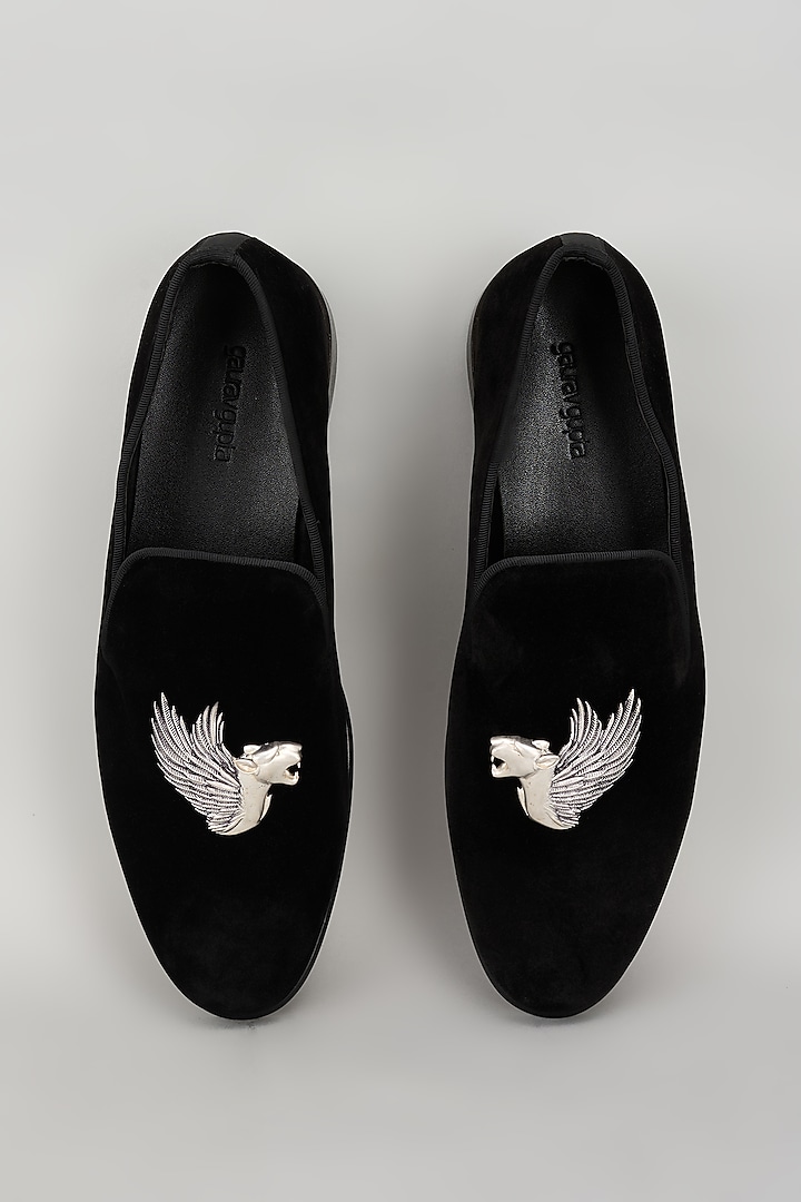 Black Velvet Shoes by Gaurav Gupta Men at Pernia's Pop Up Shop