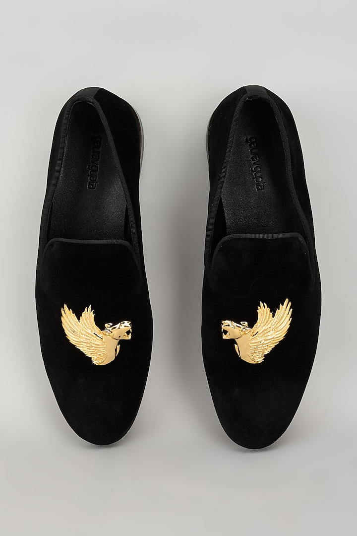 Black Velvet Shoes by Gaurav Gupta Men
