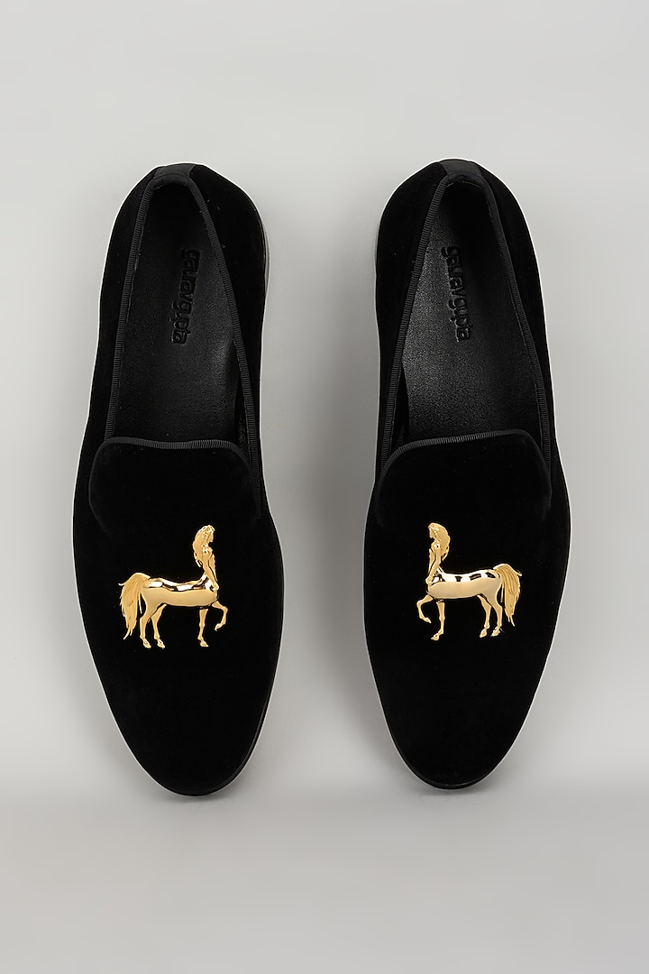 Black Velvet Shoes by Gaurav Gupta Men