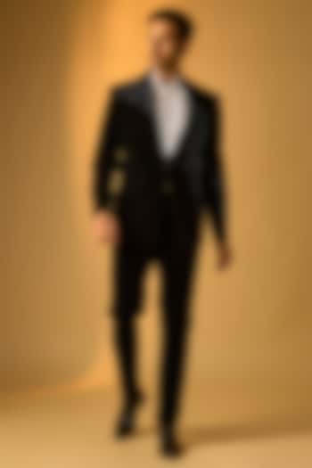 Black Velvet Tuxedo Set by Gaurav Gupta Men at Pernia's Pop Up Shop