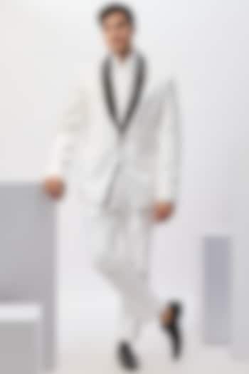 White Suiting Tuxedo Set by Gaurav Gupta Men at Pernia's Pop Up Shop