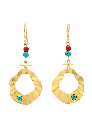 Gold Finish Red Gemstone Genesis Dangler Earrings by Gaia Tree Label
