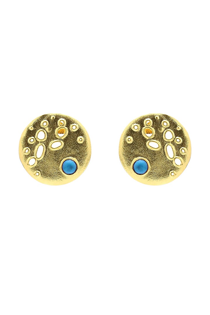 Gold Finish Turquoise Stone Stud Earrings by Gaia Tree Label at Pernia's Pop Up Shop