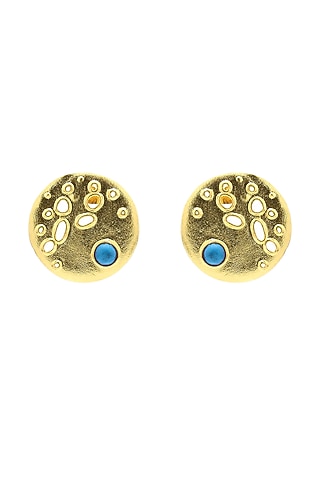 Gold Finish Turquoise Stone Stud Earrings by Gaia Tree Label