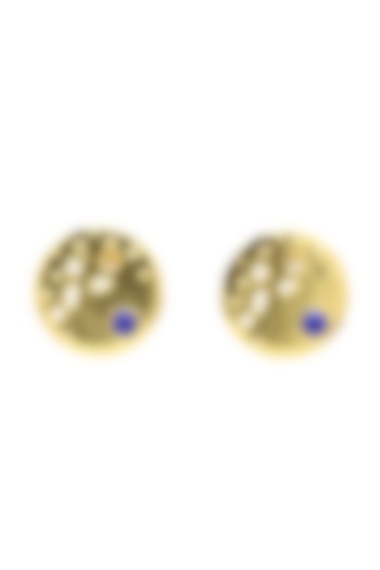 Gold Finish Blue Stone Stud Earrings by Gaia Tree Label at Pernia's Pop Up Shop