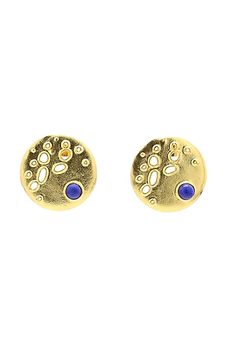 Gold Finish Blue Stone Stud Earrings by Gaia Tree Label