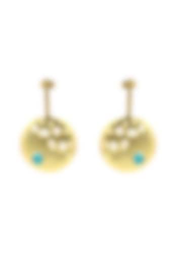 Gold Finish Turquoise Stone Stiff Dangler Earrings by Gaia Tree Label