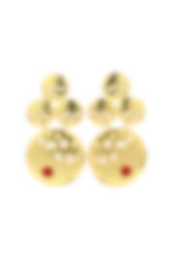 Gold Finish Crater Goddess Coral Stone Dangler Earrings by Gaia Tree Label