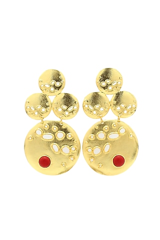 Gold Finish Crater Goddess Coral Stone Dangler Earrings by Gaia Tree Label