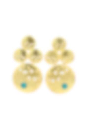 Gold Finish Crater Goddess Turquoise Stone Dangler Earrings by Gaia Tree Label