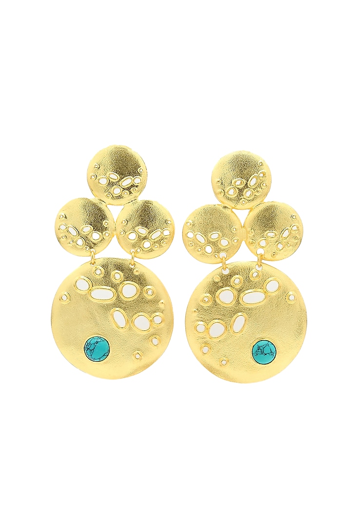 Gold Finish Crater Goddess Turquoise Stone Dangler Earrings by Gaia Tree Label