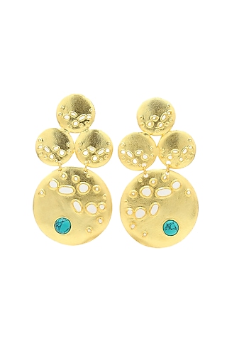 Gold Finish Crater Goddess Turquoise Stone Dangler Earrings by Gaia Tree Label