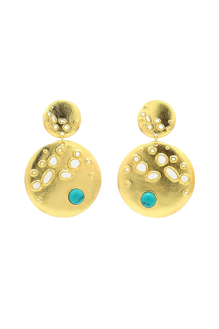 Gold Finish Turquoise Stone Dangler Earrings by Gaia Tree Label