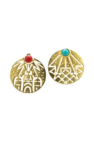 Gold Finish Art Deco Cityscape Mismatched Stud Earrings by Gaia Tree Label