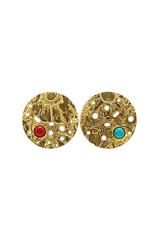 Gold Finish Art Deco Cityscape Mismatched Stud Earrings by Gaia Tree Label