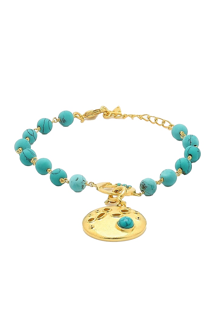 Gold Finish Turquoise Stone Single Charm Bracelet by Gaia Tree Label