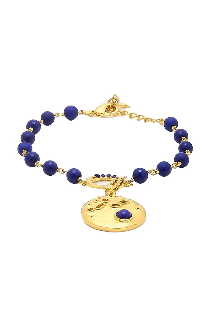 Gold Finish Blue Stone Single Charm Bracelet by Gaia Tree Label