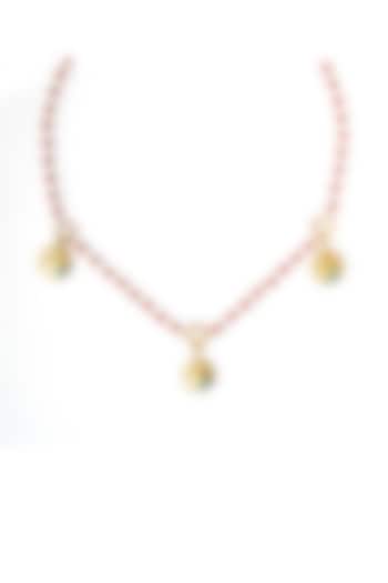 Gold Finish Coral Stone Triple Charm Necklace by Gaia Tree Label