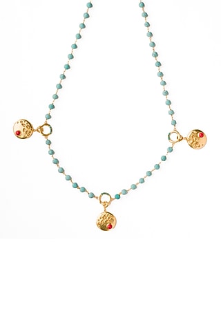 Gold Finish Turquoise Stone Triple Charm Necklace by Gaia Tree Label