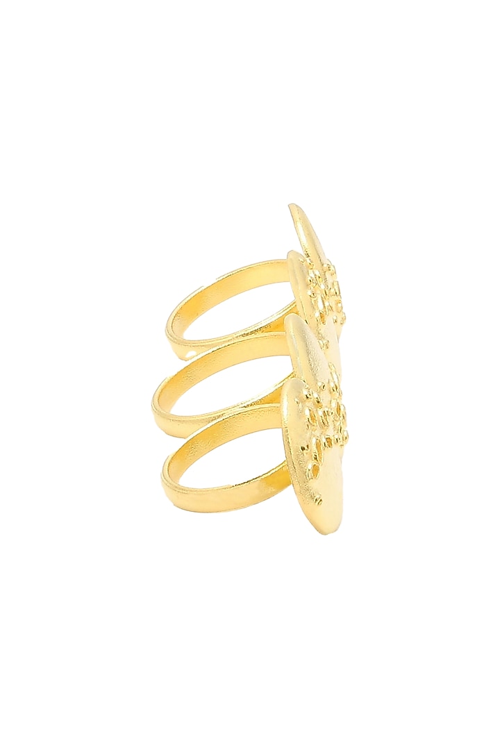 Gold Finish Three Finger Crater Ring by Gaia Tree Label at Pernia's Pop Up Shop