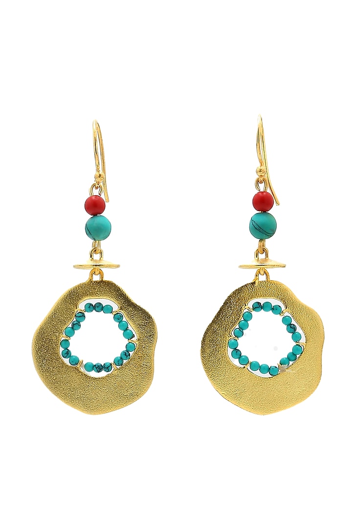 Gold Finish Turquoise Bead Genesis Incisor Earrings by Gaia Tree Label