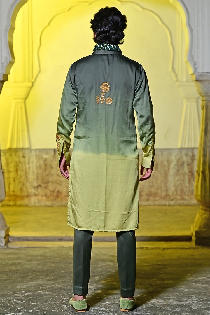 Ombre Green Embroidered Kurta Set by Gaurav Katta at Pernia's Pop Up Shop