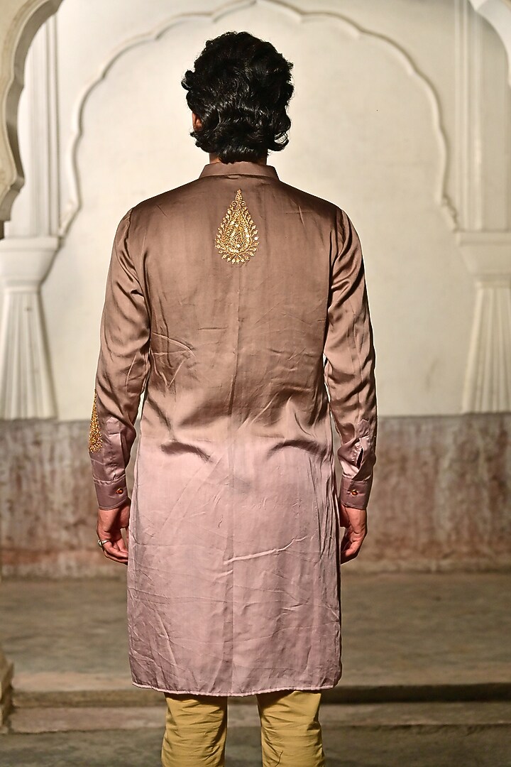 Brown Ombre Modal Silk Sequins Kura Set by Gaurav Katta at Pernia's Pop Up Shop