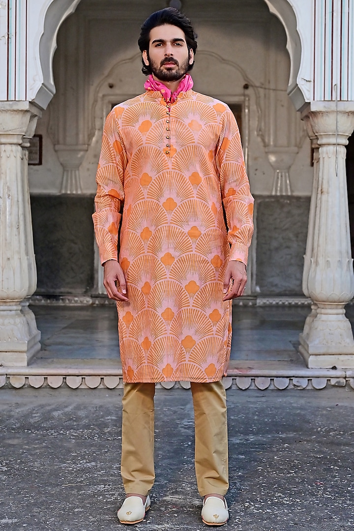 Pink Hand Painted Kurta Set by Gaurav Katta