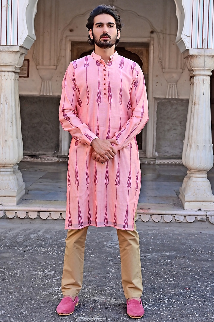 Pink Chanderi Kurta Set by Gaurav Katta at Pernia's Pop Up Shop