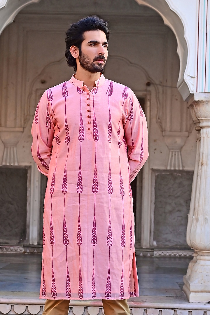 Pink Chanderi Kurta Set by Gaurav Katta at Pernia's Pop Up Shop