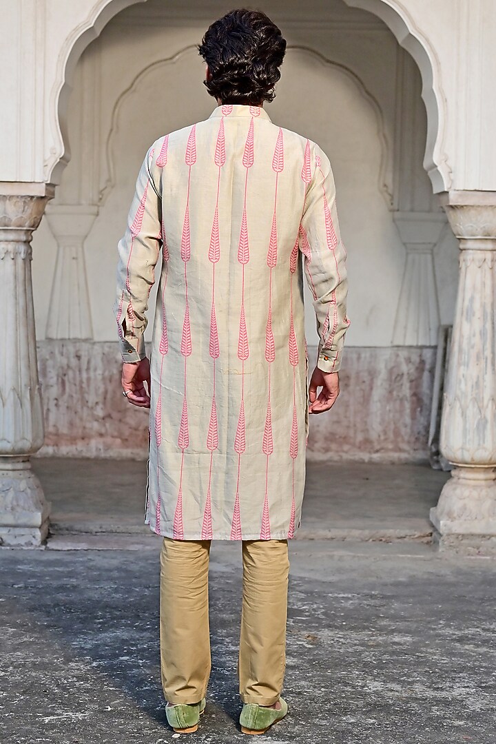Beige Chanderi Kurta Set by Gaurav Katta at Pernia's Pop Up Shop
