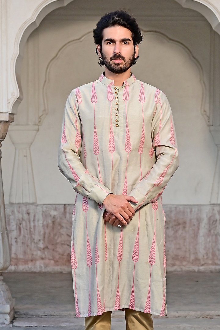 Beige Chanderi Kurta Set by Gaurav Katta at Pernia's Pop Up Shop