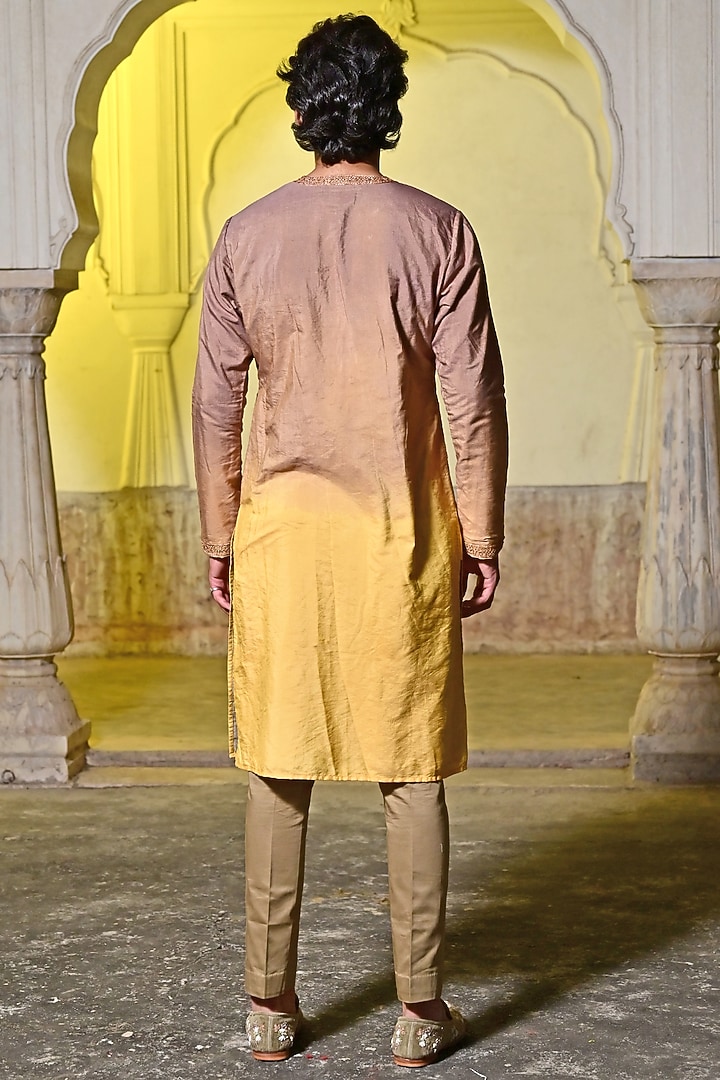 Rose Brown Ombre Summer Silk Sequins Kurta Set by Gaurav Katta at Pernia's Pop Up Shop