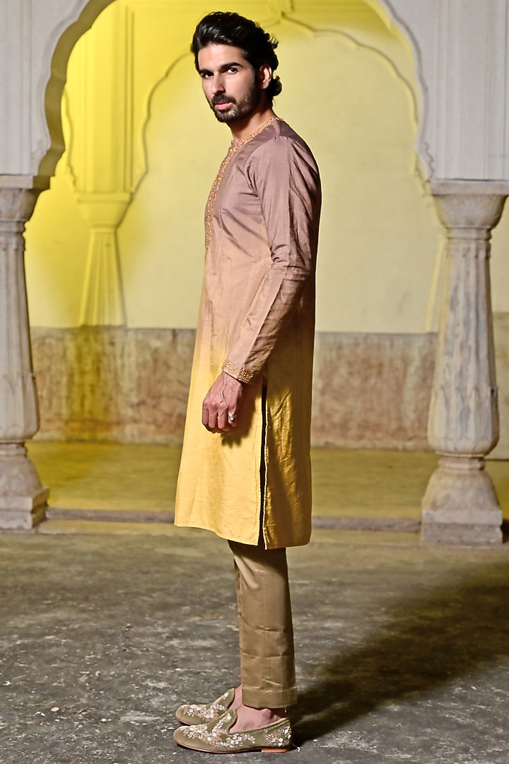 Rose Brown Ombre Summer Silk Sequins Kurta Set by Gaurav Katta at Pernia's Pop Up Shop