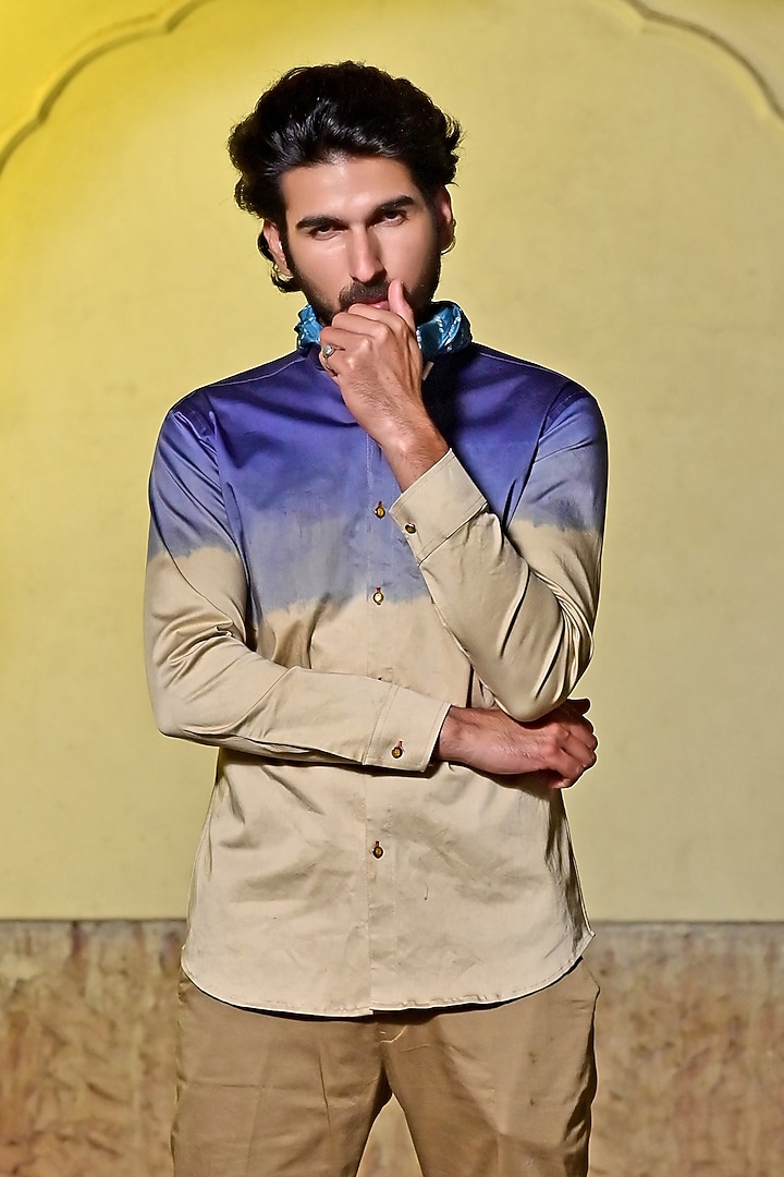Ombre Beige Lycra Cotton Party Wear Shirt by Gaurav Katta at Pernia's Pop Up Shop