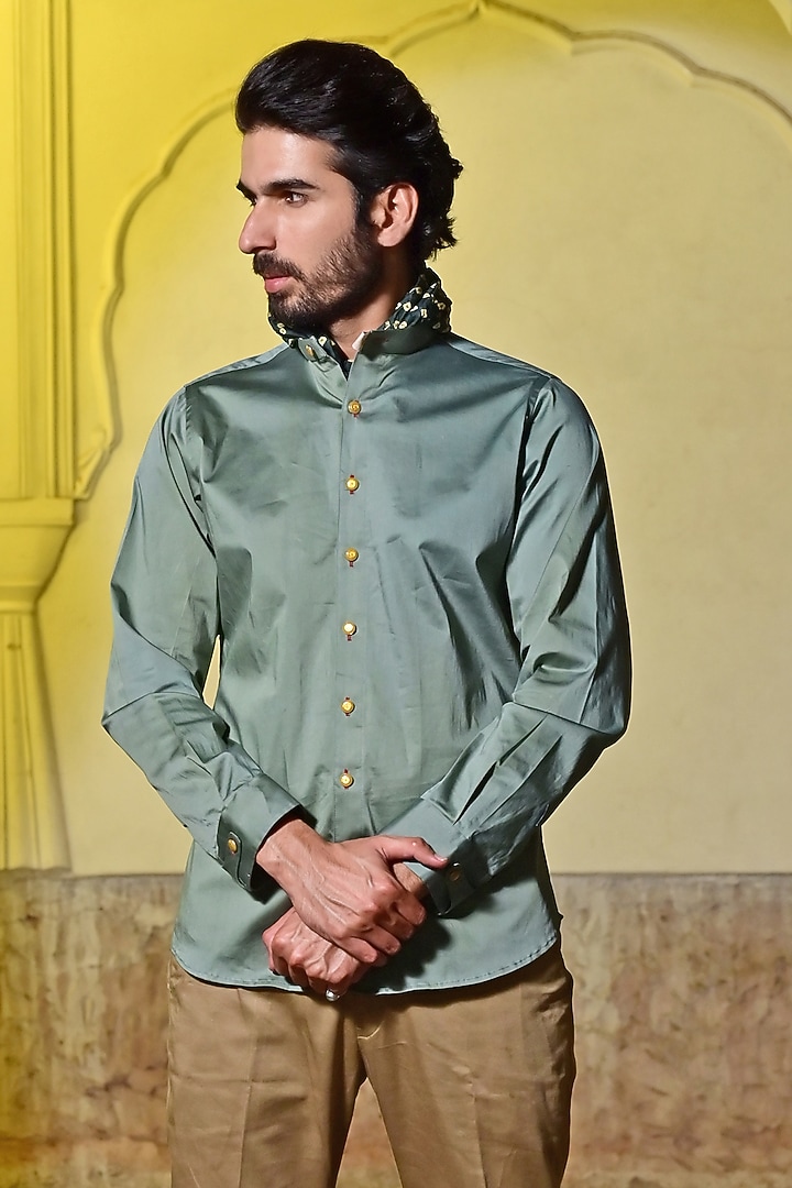 Peacock Green Lycra Cotton Party Wear Shirt by Gaurav Katta at Pernia's Pop Up Shop