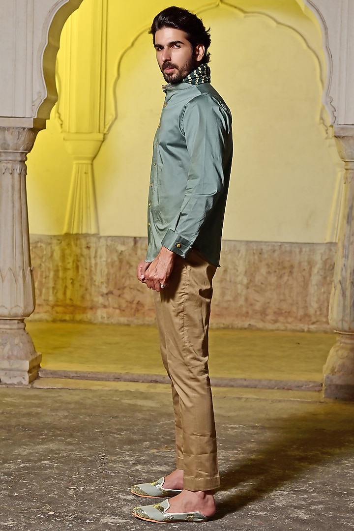 Peacock Green Lycra Cotton Party Wear Shirt by Gaurav Katta at Pernia's Pop Up Shop