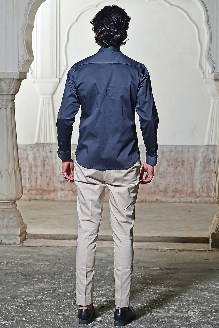 Blue Lycra Cotton Party Wear Shirt by Gaurav Katta at Pernia's Pop Up Shop